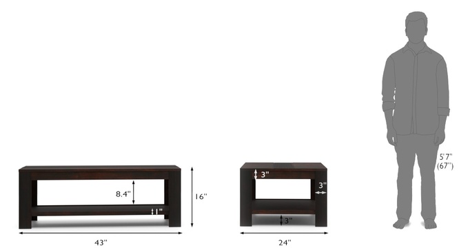 Stripto Coffee Table With Shelves(Mahogany)